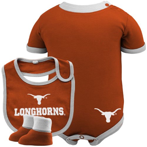 Texas Longhorns Infant Burnt Orange Creeper, Bib & Bootie Set (12 Months)