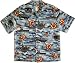 USS Midway CV 41 Aircraft Carrier Men's Hawaiian Aloha Cotton Rayon Blend Shirt in Blue - XL