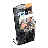 Magazine Rack, Mesh,4-Pockets, 9-3/4 quot;x6-1/2 quot;x18 quot;, Black