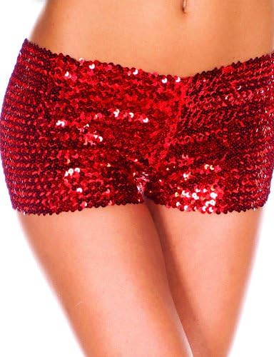 Pink Queen Womens Glittering Sparking Sequin Clubwear Mini Shorts Pants (Free Size, Red)