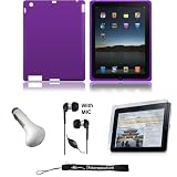 Purple Silk Premium Durable Protective Skin for Apple iPad 2 Tab Tablet 2nd Generation + Includes a High Quality and Durable Anti Glare Screen Protector, will prevent from any scratches and dirt going to your iPad Touch Screen + Includes a Car Charger and High Quality Earphones Headphones