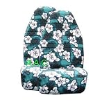 Set of 2 Universal-fit Hawaiian Hibiscus Floral Print Front Bucket Seat Cover - Green