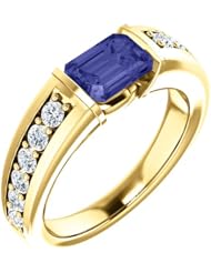 10K Yellow Gold 7.00x5.00mm Emerald Cut Tanzanite and Diamond Ring -- LIFETIME WARRANTY