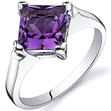 Striking 1.50 carats Amethyst Engagement Ring in Sterling Silver Rhodium Finish Available in Sizes 5 thru 9