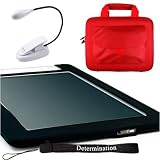 Amazon Kindle DX Combo: Black Silicon Skin With RED Kroo Cube Travel Carrying Pouch Case with Side Pocket + Includes a 4-Inch Determination Hand Strap and 2LED UltraFlex2 E-Reader Might Light