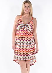 Plus Size Polyester Zig Zag High-Low-Hem  Dress