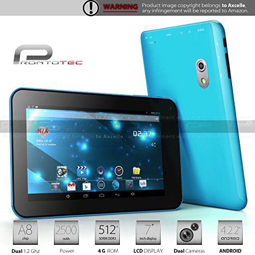 reviews ProntoTec 7 Inch Touch Screen Tablet Pc,Dual Core 1.2 Ghz, Android 4.2.2, 4gb, Ddr3 512mb Ram, Dual Camera, Wi-fi, G-sensor(blue)