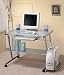 Modern Silver Finish Metal Computer Station Desk Table w/Glass Top