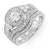 14k White Gold Round Diamond Ladies Bridal Ring Engagement Set Matching Band (1.25 cttw, G-H Color, SI-I Clarity)