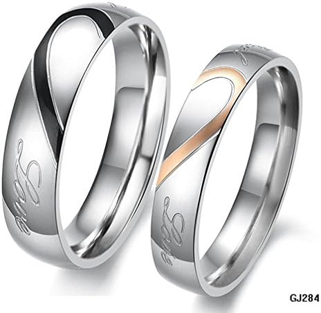 Nail King Heart-shaped Titanium Men's Promise Ring "Real Love" Couple Wedding Band