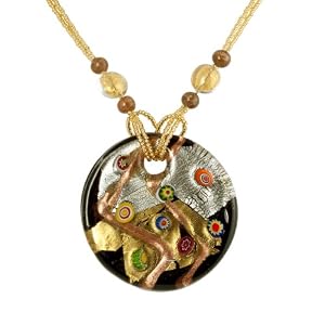 Bella Donna Damen-Halskette mit Anhänger 9 Karat 375 Gelbgold Muranoglas schwarz bunt 51 cm 66195104MU