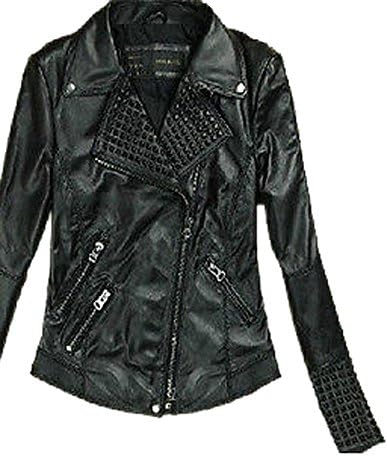 Womens Rivets Biker Punk Moto Pu Leather Coat Jacket Trench Outwear Parkas
