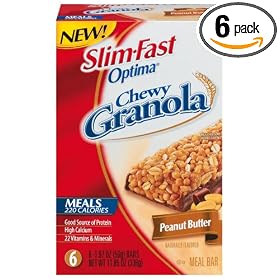 Slim-Fast Optima Meal Bars, Chewy Granola Peanut Butter, 1.97-Ounce Bars in 6-Count Boxes (Pack of 6)