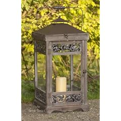Gartenlaterne Aurelia, Windlicht, Laterne aus Holz und Metall, gross, antik-braun, Hoehe 66cm