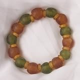 Amber and Green Recycled Ghana Glass Stretch Bracelet