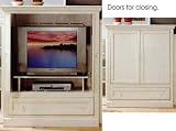 White TV Armoire Stand with Wood Planked Country Look