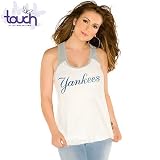 MLB Women's New York Yankees Tank with Button Back (Vintage White-Grey, Medium)