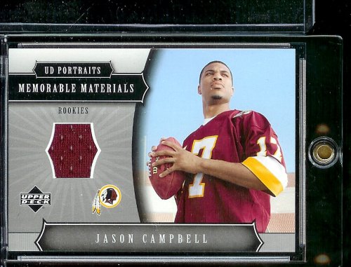 2005 Upper Deck Portraits Jason Campbell Memorable Materials Jersey Washington Redskins Football Card - Mint Condition - Shipped In Protective Display Case