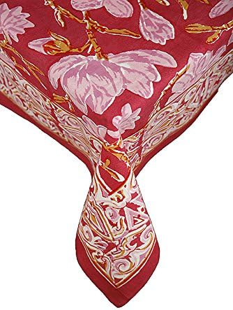 Petal Pushing Magenta Hand Printed Cotton Tablecloth, 86" Round