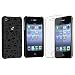 Black Hard Bird Nest Rear Snap On Cover Case and Screen Protector Film compatible with Apple® iPhone® 4 / 4S