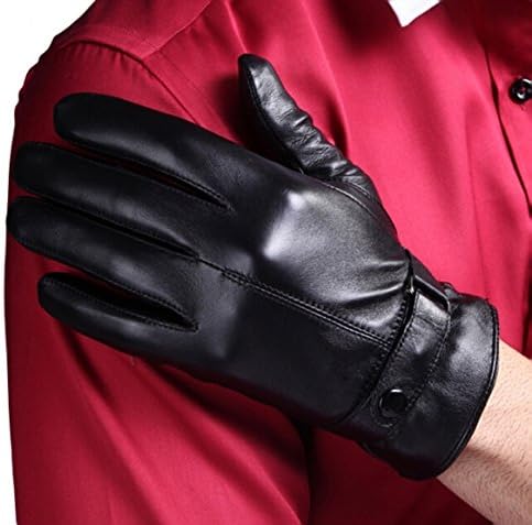 Calain Kalain Men's Leather Gloves Stylish Winter Lambskin Leather Glove Black S