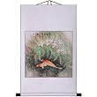 Hand-Painted 36" Oriental Wall Art Scroll - Two Fish & Cherry Blossoms With White Border