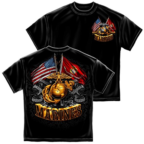 Erazor Bits 100% Cotton Double Flag Gold Globe Marine Corps T-Shirt