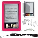 Slim High Quality Durable Silicone Skin Case Customer Made For Barnes & Noble Nook eBook Reader (Pink, Magenta, Hot Pink) + Includes a 4-Inch eBigvalue Determination Hand Strap