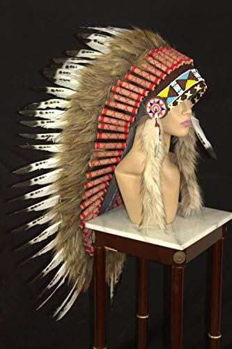 Inspired American Indian Chief Warbonnet Headdress Made with Real Feathers