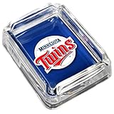 Picture Minnesota Twins Glass Ashtray - Dimensions 3 Inch x 4 Inch - Simulated Black Velvet Botton