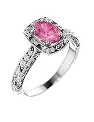 18K White Gold 7.00x5.00mm Oval Cut Pink Sapphire and Diamond Ring -- LIFETIME WARRANTY
