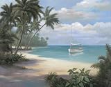 Set of 4 Tropical Art Prints Palm Trees Sailboats 8x10 Posters