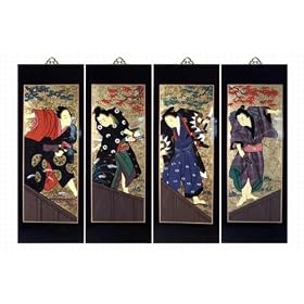 Set Of 4 Oriental Lacquered Painting Wall Art Plaques (Japanese Samurai) LG