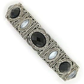 Art Deco Style Onyx and Jet Hues Stretch Bracelet by 