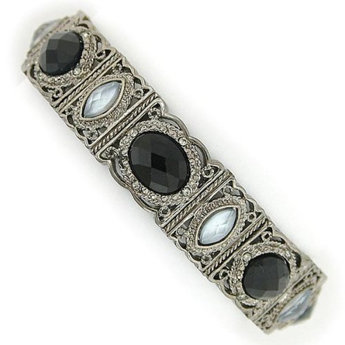 Childrens Toyshop  Jewelry : Art Deco Style Onyx and Jet Hues Stretch Bracelet
