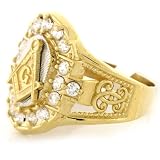 Thumbnail image for 10K Solid Two-Tone Gold Masonic Mens CZ Stone Ring