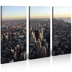Nyc 3 Bilder Kunst Pop Art Bild New York City Skyline auf Leinwand fertig gerahmt auf Holzrahmen - Lounge Bild mit Bilderrahmen - ein Edel Poster als Leinwand Kunstdruck - Wandbild mit Rahmen modernes Keilrahmenbild - farbenfrohe und intensive Impressionen f�r Ihr Wohnzimmer B�ro Lounge K�che Schlafzimmer usw. Abstrakte Kunst Pop Art