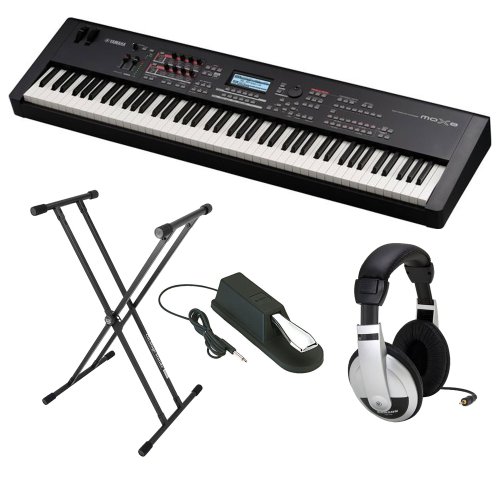 Yamaha MOX8 88 Key Music Production Synthesizer + Samson Stereo Headphones, On-Stage Double X-Style Keyboard Stand & Yamaha Piano Style Sustain Pedal