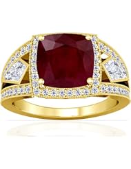 14K Yellow Gold Cushion Cut Ruby Ring With Sidestones