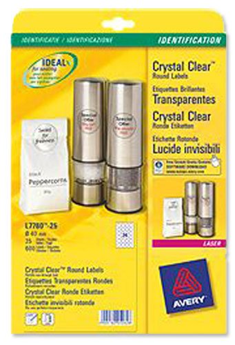 Avery Crystal Clear Labels Laser Circular 24 per Sheet Dia.40mmTransparent - Ref L7780-25 (600 Labels)