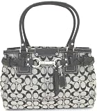 Coach Signature Hamilton Medium Carryall Bag Purse Tote Black White
