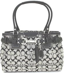 Coach Signature Hamilton Medium Carryall Bag Purse Tote Black White