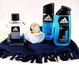 Produkt-Bild: handverpacktes M&auml;nnergeschenke Set ICE MAN mit ADIDAS Ice Dive Duschgel und Deospray sowie After Shave Fresh Impact und Handtuch sowie einem Fleeceschal und einem Badegel Pinguin als Geschenke zum Valentinstag