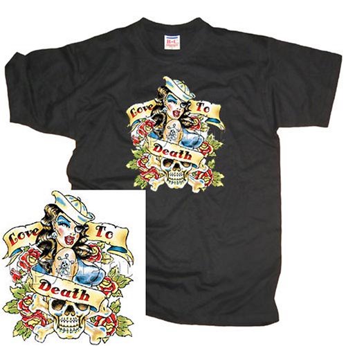 T-Shirt Love to Death Tattoo Style, verschiedene Farben, Gr.S bis 5XL