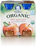 Gerber Organic Apple Juice, 4-Count, 4-Ounce Bottles