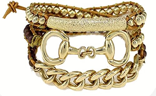 Fashion Bracelets4031650 Snaffle Bit Leather Chain Combination Wrap Bracelet Western Stirrups