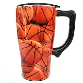 BASKETBALL coach Sports commuter TRAVEL MUG coffee cup by Spoontiques Creative Ventures