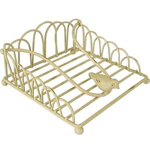 Cream Colored Metal Vintage Design Napkin Holder, Bird Motif