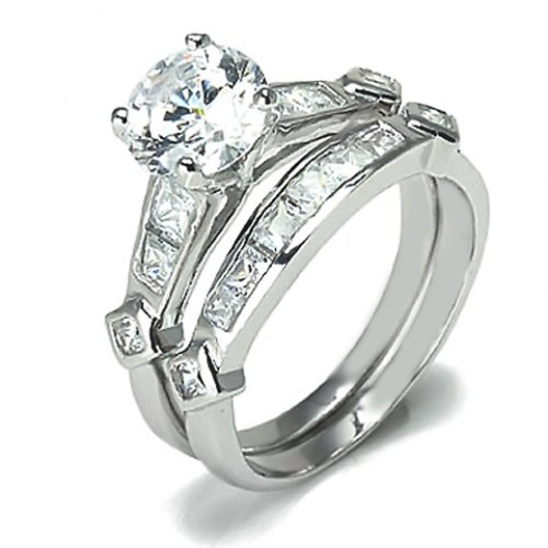 Bling Jewelry Sterling Silver 2-ct Round CZ Chips Engagement Wedding Ring Set