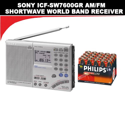Sony ICF-SW7600GR AM/FM Shortwave World Band Receiver with Single Side Band Reception + 20 Pack Philips Power Life AA Batteries